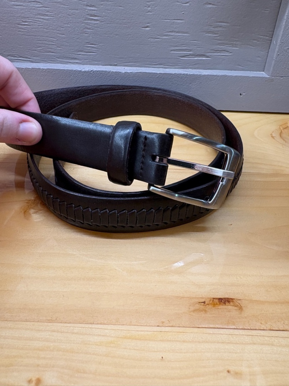 Lee Men's Chocolate Brown Leather Belt with Silver Buckle